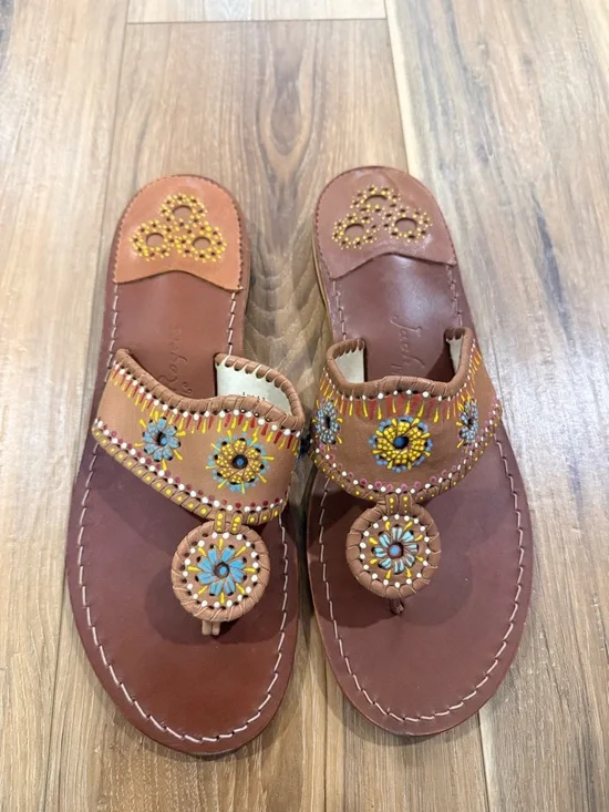 Jack Rogers Cognac Leather Sandals - Picture 3 of 5